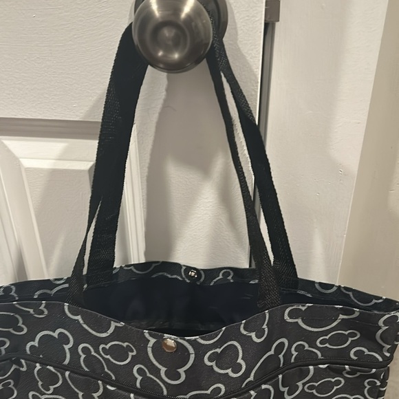 Foldable shopping bag with wheels reusable tote black and white - Picture 6 of 9